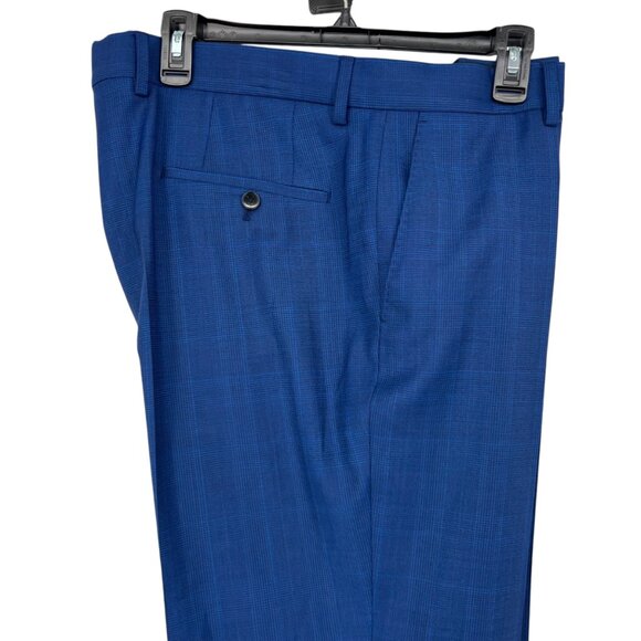 Hugo Boss Fine Check Dress Pants Wool Blend Tailored Fit Blue Mens Waist 39 NWOT - Picture 3 of 9
